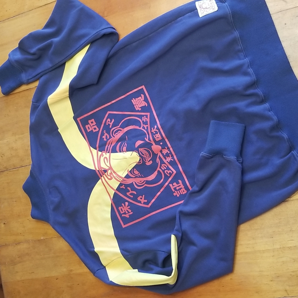 Evisu Blue and Yellow Zip Up Sweater